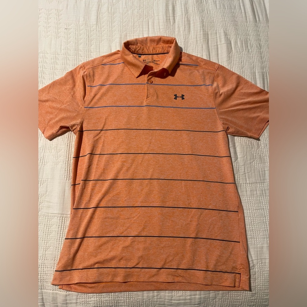 Under Armour Golf Polo , Orange blue striped, size M